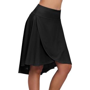 Zando Women's Wrap Skorts - High Waist Flowy with Shorts, Asymmetric Ruffle Hem High Low Midi Skirt (Black) Large