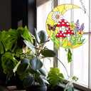 Mushroom Moon Stained Glass Suncatcher Home Decor, Mushroom Plant Lover Gifts for Women, Birthday Gifts for Mom Grandma Mothers