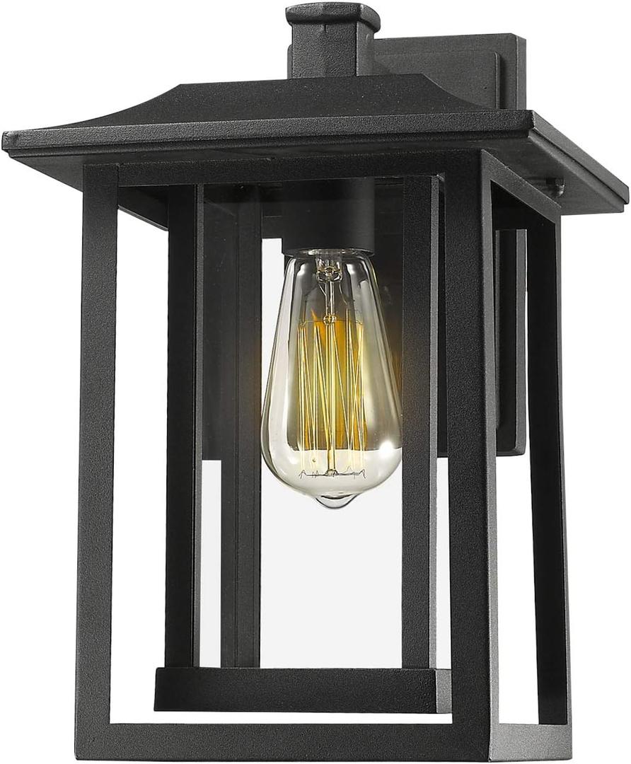 Beionxii Outdoor Wall Mount Light, Dusk to Dawn Exterior Light Fixture Outside Lights for House Porch Patio, Black Cast Aluminum w/Clear Glass (13.5" x 9") - A197W-1PK