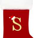 20 Inches Monogram Christmas Stockings Red Velvet with White Super Soft Plush Cuff Embroidered Xmas Stockings Classic Personalized Stocking Decorations for Family Holiday Season Decor (Letter S)