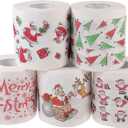 EXCEART Christmas Pattern Toilet Paper 5 Rolls Timber Pulp Holiday Napkins Xmas Bathroom Tissue Rolls Festive Santa Claus Trees Design for Home Use