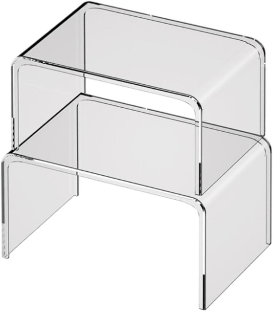 YWJLQH 2X Display Shelf Office Desk Shelf Organizer Stackable Transparent Minimalist Living Room Shelf Simple Coffee Table Stand