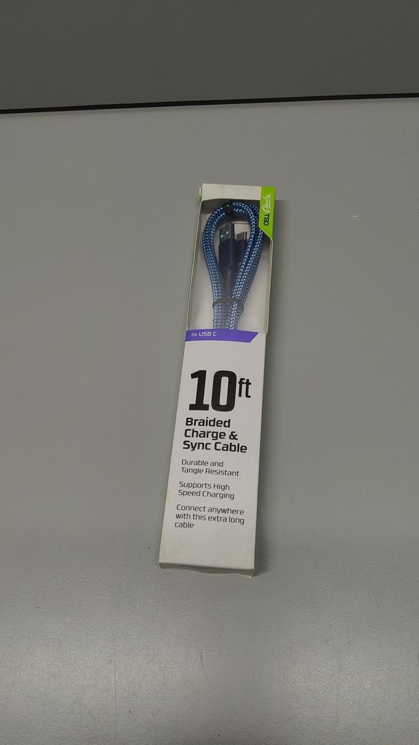 Cell Candy 10 Ft Braided Charge USB A For USB C Blue