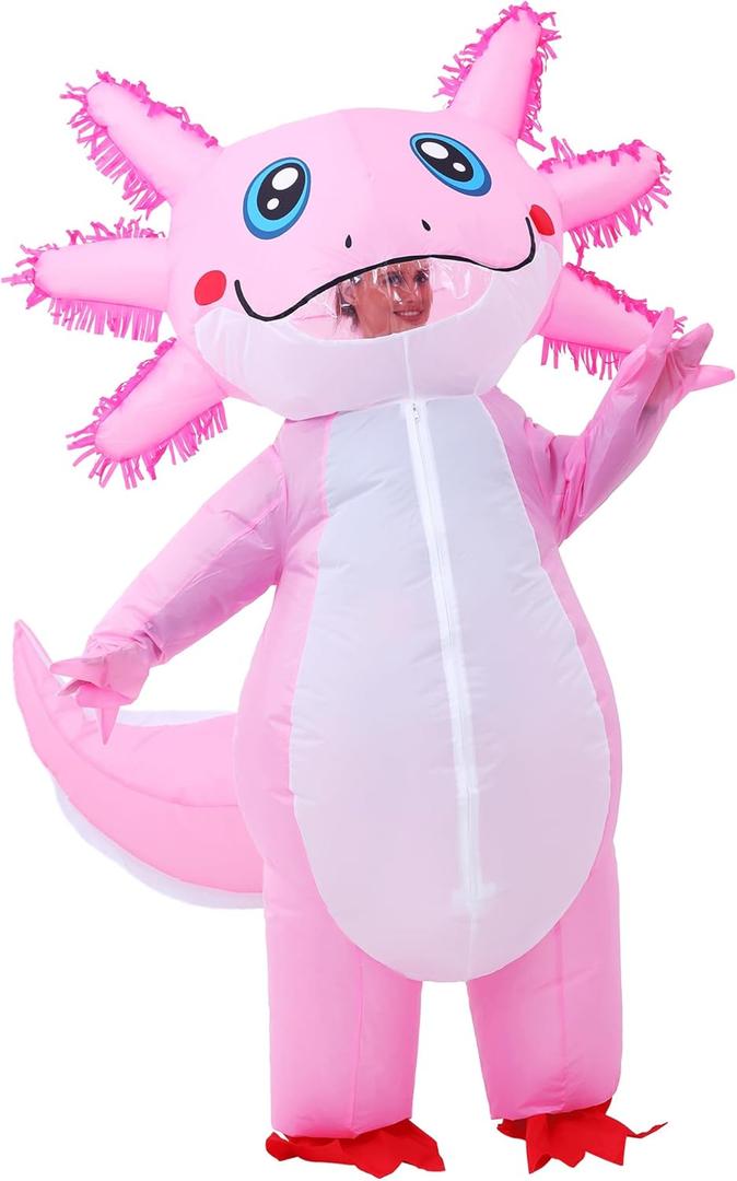 Inflatable Axolotl Costume, Funny Axolotl Suit, Blow up Costumes for Halloween, Carnival, Themed Parties (Pink 160-190cm)