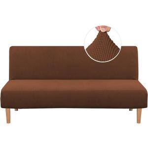 H.VERSAILTEX Armless Futon Cover Stretch Sofa Bed Slipcover Protector Elastic Feature Rich Textured High Spandex Small Checks Jacquard Fabric Futon Cover, Machine Washable, Caramel