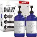Sunrise Premium 16 OZ Cobalt Blue Glass Soap Dispenser with Pump 2 Pack, Hand and Dish Soap Dispenser Set for Bathroom and Kitchen Sink with 6 Waterproof Labels