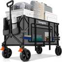Homgava 140L Collapsible Folding Wagon Cart with 350LBS Resting Weight Capacity, Heavy Duty Garden Cart with All-Terrain&Brake Wheel, Utility Wagon with Side Pocket for Camping,Shopping,Sports,Grey