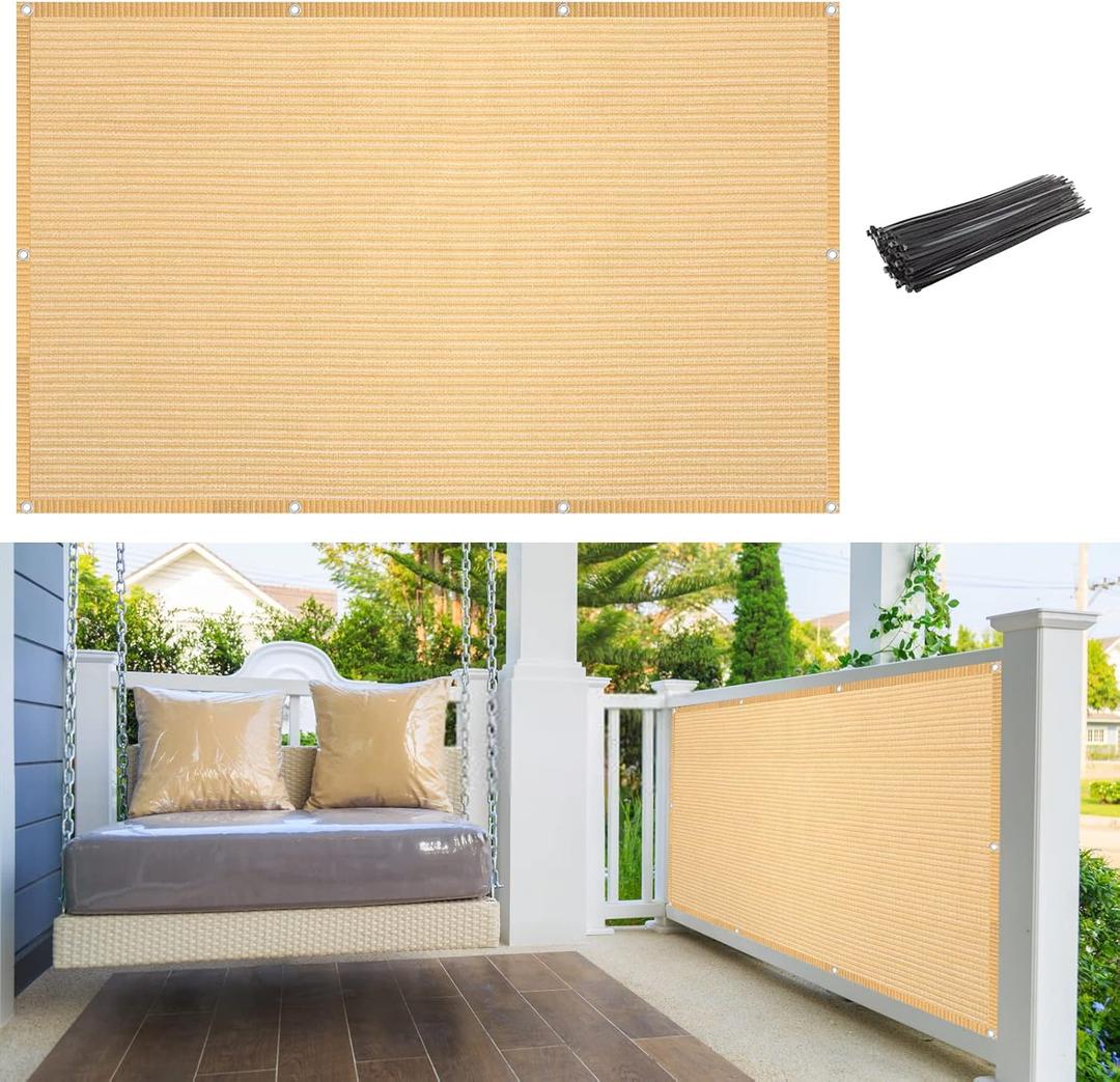 Balcony Screen Privacy Fence Cover UV Protection 3' x 40' Height Shield for Deck, Patio, Apartment, Backyard, Patio, Outdoor Pool, Porch, Railing, Beige