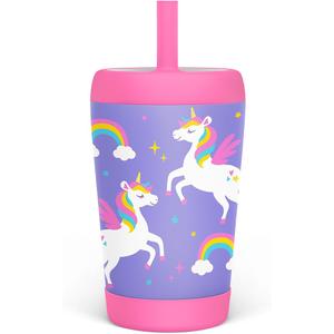 Kid Insulated Stainless Steel Tumbler with Silicone Straw, 12oz Sippy Cup for Kids (Unicorn)