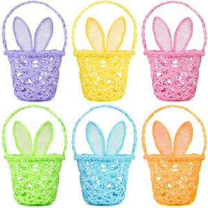 6 Pieces Easter Egg Baskets - Handmade 6 Colors Bunny Ears Easter Baskets for Easters Theme Garden Party Favors, Easter Eggs Hunt, Easters Goodies Goody, Basket Fillers
