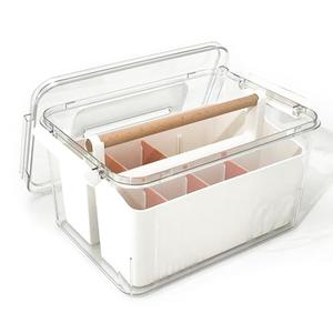 RETRONLY Art Craft Caddy with Lid - Art Supply Storage Organizer, Teacher Tool Box, Clear Craft Box for Kids(11'', Pink, 2in1 Set)