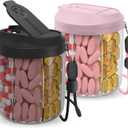 Pill Dispenser with 7 Large Compartments, Pill Bottle Organizer for Travel, Supplement Organizer with Anti-Mixing Design, BPA-Free Pill Container with 20 Pcs Labels, Pink + Black