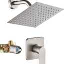 Brushed Nickel Shower Faucet Single Function Trim Kit with Rough-in Valve Set Bath Rainfall Shower System 8inch Square Stainless Steel Metal Shower Head