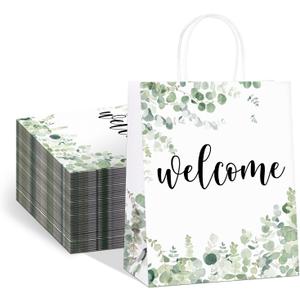 QIELSER 50 pcs Welcome Bags for Wedding Guests Bulk, White Welcome Gift Bags with Handles Shopping paper Bags Good for Wedding, Birthday Party Supplies, Craft, Packaging, Retail (50Pcs(8"*4.75"*10"))