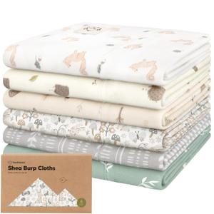 Organic Burp Cloths Baby Boy, Girl - 6-Pack Large Cotton Burping Cloths for Babies, Spit Up Rags, Super Absorbent, Ultra Soft Newborn Rag, Gender Neutral, Machine Washable, Durable (Prairie)