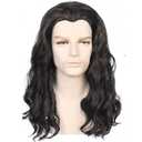 Mens Black Wig Hippie Male Long Wavy 80s Black Wig for Men Cosplay Halloween Costume Hair