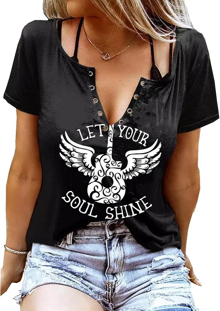 Guitar Wings Tank Tops Women Hollow Out Country Music Tops Rock Concert Tees Rock and Roll Sleeveless T-Shirt (Small, Black-13)