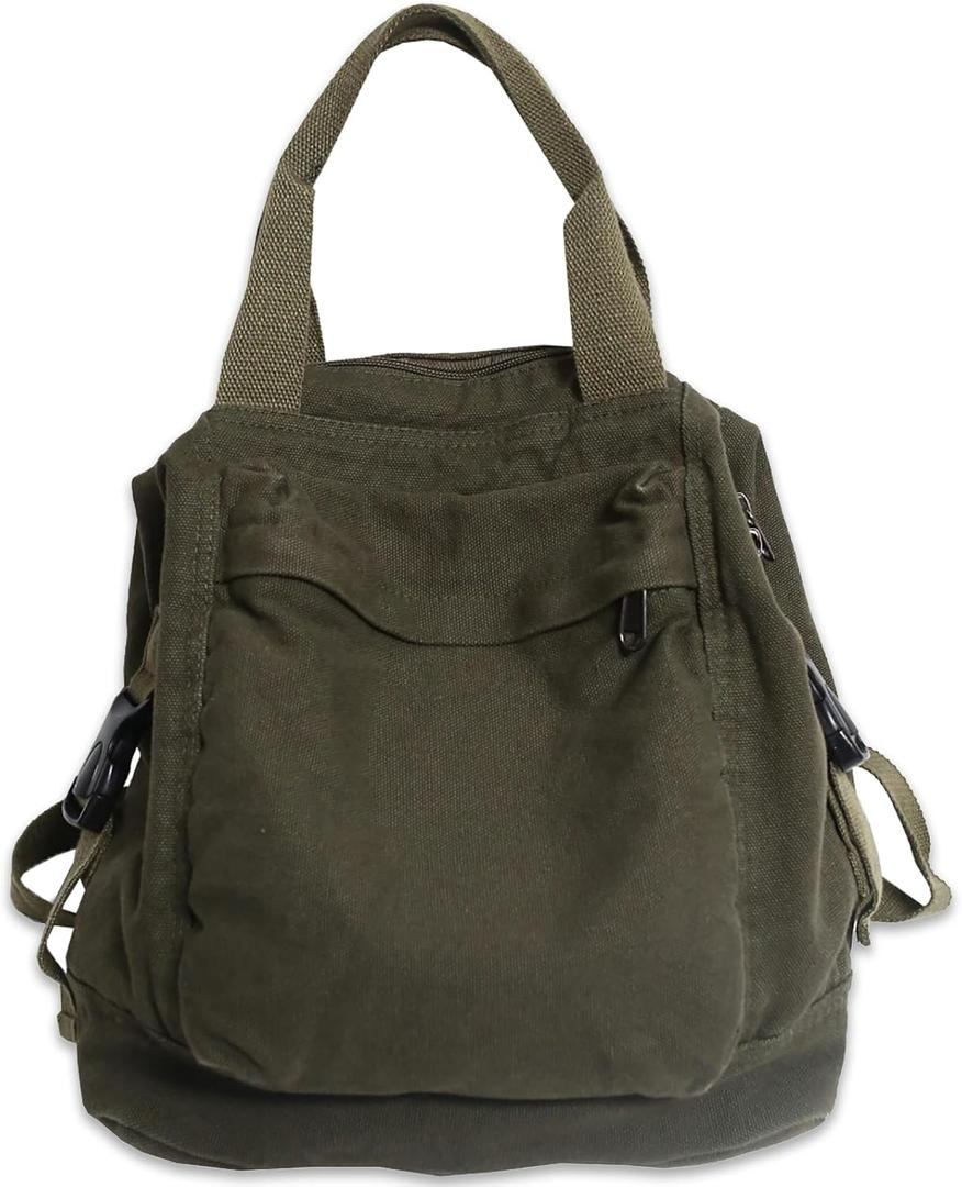 PRLINJSK Mini Canvas Backpack for Women Girls Cute Small Backpack Purse Aesthetic Backpack, Green