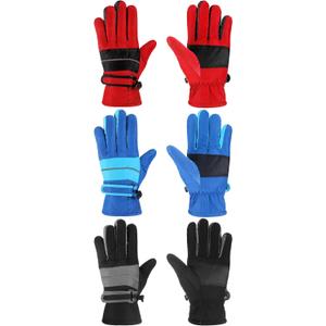 Geyoga 3 Pairs Kids Winter Ski Gloves Waterproof Snow Mittens Windproof Warm Gloves for Girls Boys Cold Weather (6-10 Years, Red, Black, Blue)