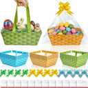 APUDWN 12 Pack Gift Baskets with Handles, Pastel Paper Baskets with Cellophane Bags and Pull Bows, Colorful Gift Containers for Candy Snacks Party Favors Classroom Supplies 9.8 x 7.9 x 3.5 Inch