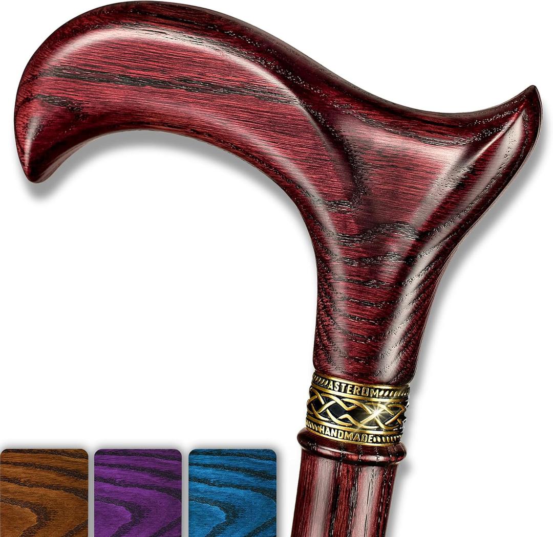 Asterom Walking Cane - Handmade, Ergonomic, Wooden - Canes for Men & Women - Walking Sticks for Seniors, Unique, Wood (33" (for height 5'2" to 5'4"), #3 Cherry)