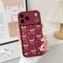 NITITOP Compatible with iPhone 17 Pro Case Cute Trendy Ribbon Bow Knot Star Aesthetic Design for Women Girls Stylish Soft TPU Silicone Shockproof Full Camera Protective Cover - Wine Red