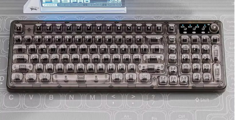 Transparent Wireless Gaming Keyboard RGB Backlight 2.4G/Bluetooth/Wired Tri-Mode Mute Rechargeable Mechanical Feel Keyboard, Purple