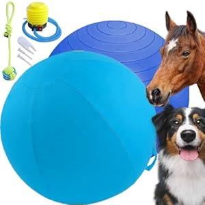 Tnoay 25'' Herding Ball for Dogs Horse with Cover | Dual Layered Herding Dog Jolly Ball for Australian Shepherds with Hand Pump | Herding Toys for Dog | Blue