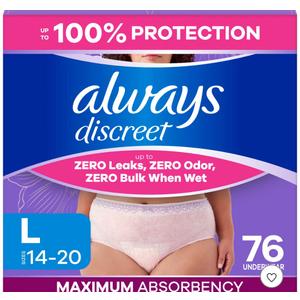 Always Discreet Incontinence Underwear Women's - Maximum Protection - Large - 76ct