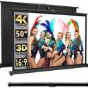 New Portable Mobile 50 Inch Projector Screen Pull Down, 16:9 Projector Screen Retractable Tabletop Screen Tripod Stand for Home Theater Meeting Room, School Indoor Outdoor Ceiling Wall Mount Upgrade