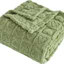 FY FIBER HOUSE Throw Blankets with Heart Checkered,Soft Warm Blankets for Lover Mom Father Gifts,Washable Lightweight Fuzzy Blanket for Couch Sofa Bed Office All Season(Sage Green,50"x60")