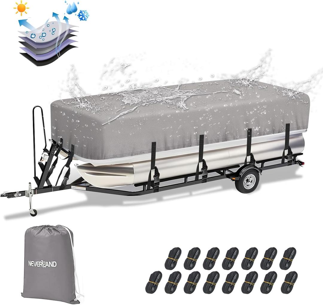 NEVERLAND Pontoon Boat Cover Waterproof Heavy Duty Trailerable Boat Cover Marine Grade Polyester Canvas Cover Fits Pontoon/Deck Boats (Boat Length 17-20ft, Beam Width up to 102", Gray)