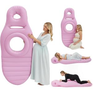 Inflatable Pregnancy Pillow, Pregnant Woman's Abdominal Hole Full Body Inflatable Bed Abdominal Mattress, Prone Pregnancy Pillow - Pregnant Woman's Swimming Pool Float (Pink)