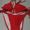 Zilcremo Women Two Piece Bikini Swimsuit Triangle Tie Bathing Suit Beads Cheeky String Bikini Sets (Medium, Red)