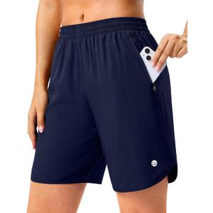 G Gradual 5"/7" Athletic Running Shorts for Women 2 Zipper Pockets Lightweight Workout Gym Summer Dolphin Shorts with Liner (Medium, Navy)