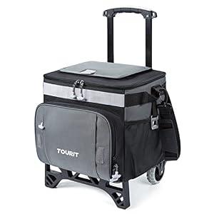 TOURIT 50-Can Collapsible Rolling Cooler Leakproof Insulated Soft Cooling Bag with Wheels and All-Terrain Cart for Beach, Camping, Patio Travel, Outdoor, Ball Fields