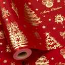 Yarcony Christmas Wrapping Paper, Red Gift Wrapping Paper, Luxury Red and Gold Christmas Tree, Bell, and Bow Foil Holiday Gift Wrap Paper for Present Packaging, Crafts (Mini Roll, 17 Inch X 33 Feet)