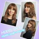 simkaylee Light Brown Wigs with Highlights for Women Synthetic 16 inch Medium Length Wigs with Bangs Natural Long Wavy Fringe wig Heat Resistant Hair for Daily Party Use (16 inch)