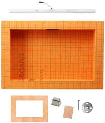 Schluter Kerdi-Board-SNLT Shower Niche with Integrated LIPROTEC LED Lighting - Waterproof and Vapor-Tight - 20" Width, 12" Height, Warm White LED - KB12SNLT4WWF