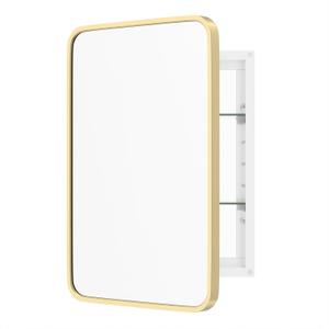 Bathroom Medicine Cabinet with Mirror, 16x24 Inch Gold Recessed Medicine Cabinet with Round Corner Aluminum Alloy Metal Framed.