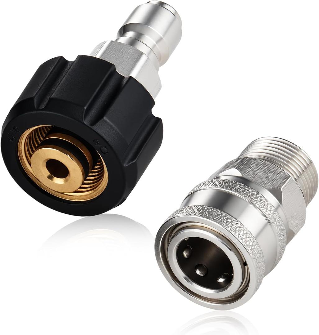 2 PCS Pressure Washer Quick Connect Adapter Set, M22 14mm(5.5in) Swivel to 3/8in Quick Connect Socket & Plug, Max Pressure 5000PSI
