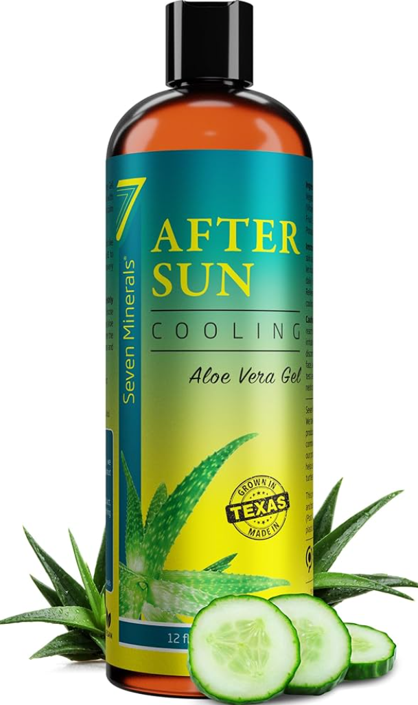 Seven Minerals NEW Cooling After Sun Gel with Aloe Vera - For Skin & Face with Instant Sunburn Relief. Unlike Regular Aftersun Lotion With Cucumber & Vitamin E (12 Fl Oz), Best by 07/2025