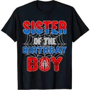Spider Web Birthday Party Sister of The Birthday Boy T-Shirt, Youth M, Black