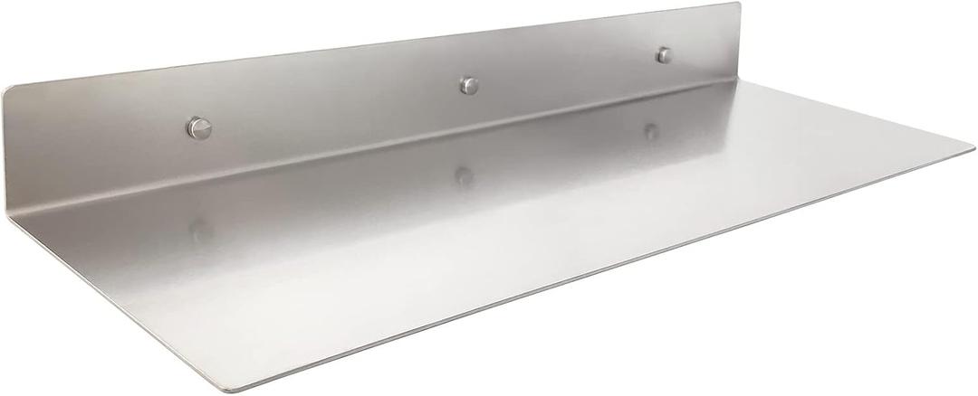 EADOT Brushed Nickel Stainless Steel Floating Shelves Wall Mounted Metal Shelf (24 inch x 8 inch) Heavy Duty Picture/Photo/Plant Display Ledge, Linear Floating Shelf Modern Farmhouse Shelf