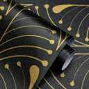 Kitico Black and Gold Peel and Stick Wallpaper Black Stripe Contact Paper Removable Self Adhesive Wallpaper Waterproof Geometric Wallpaper for Walls Covering Vinyl Rolls 17.3''x393.7''