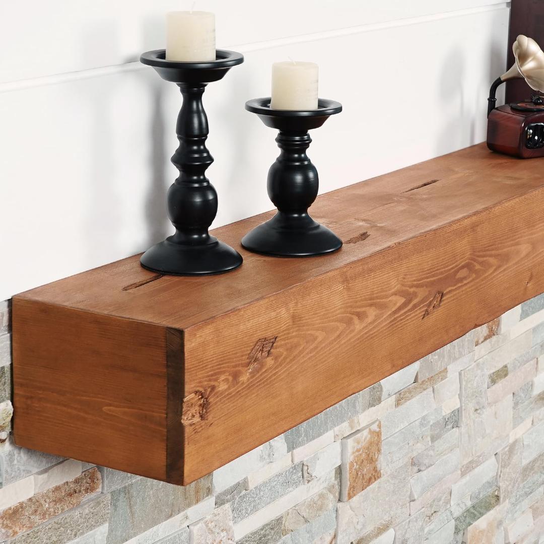 G GOOD GAIN Fireplace Mantel Handmade Distressed, 54x8x6inch, Rustic | Solid Wood, Floating Mantel Shelf, Handcrafted, Wall-Mounted, Easy Hook Hanging, for Over Fireplace Livingroom Wall Decor