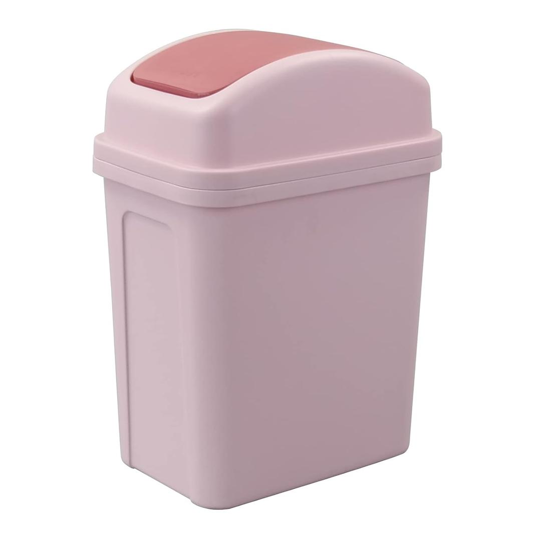 7 L Small Garbage Can with Swing Lid, 1.8 Gallon Indoor Trash Bin with Lid (Pink)