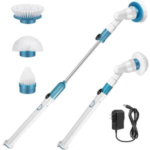 Electric Spin Scrubber, Cordless Shower Spin Scrubber with 3 Brush Heads, Adjustable Extension Arm, Household Cleaning Brush, Bathroom Scrubber Power Spin Scrubber for Grout Sink Tub Tile Floor