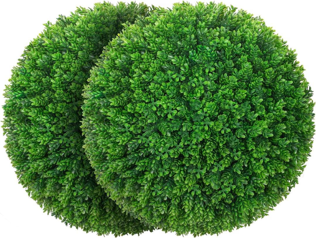 16.7 Inch Artificial Pine Cone Topiary Balls Set of 2, Green Boxwood Balls Plant with 7 Layers Leaves UV Protection Faux Evergreen Plants Outside Decor for Porch Garden Backyard