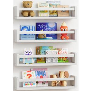 Forbena Floating Nursery Book Shelves for Wall Set of 4, Wall Bookshelf for Kids Room, White Wood Hanging Bookshelves Book Shelf for Baby Toddler Childrens Boy Girl Bedoom Toy and Decor Storage